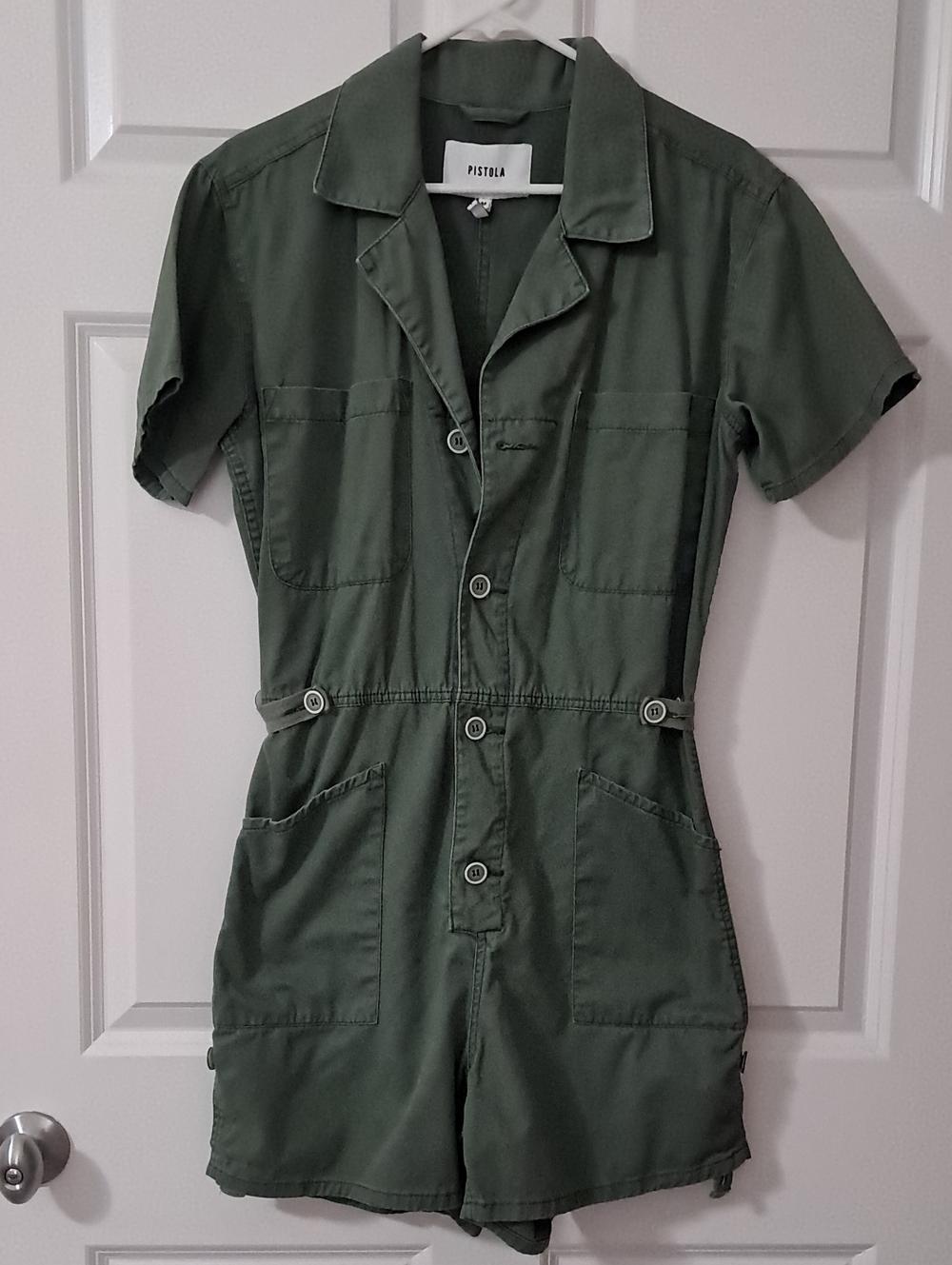 pistola Olive Green Short-Sleeve Utility Romper